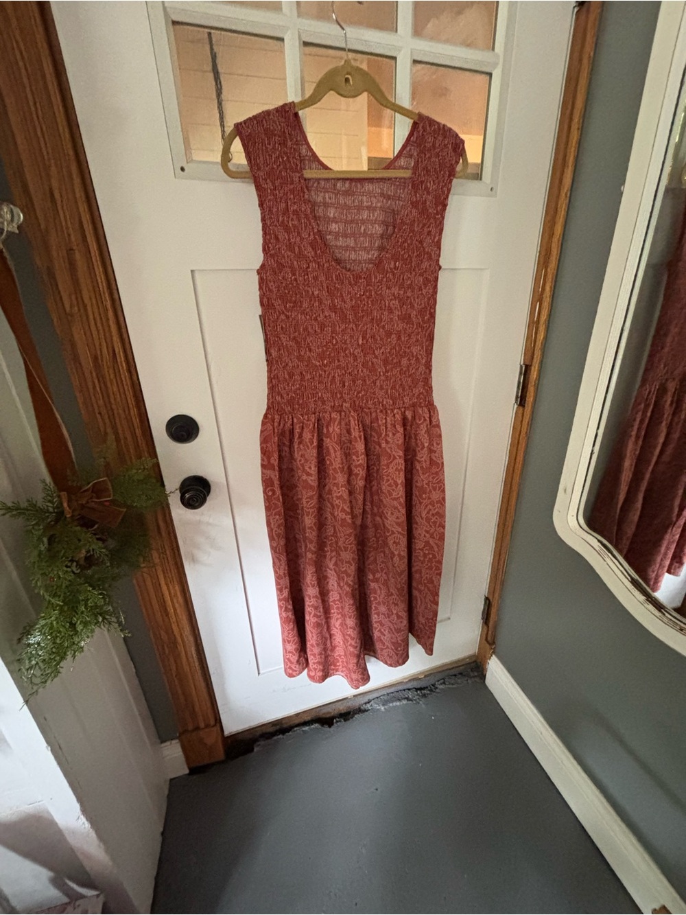 Universal Thread Rust Red Floral Smocked Midi Dress